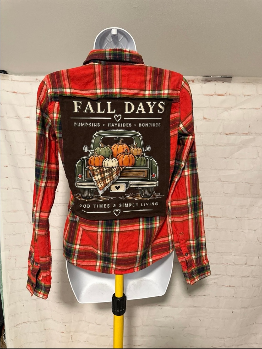Upcycled Fall Days Pumpkins Hayrides Bonfires Tee Flannel S